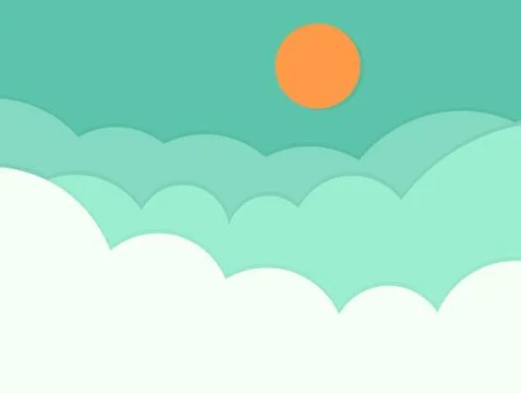 Clouds and sun on sky background. Vector illustration. Illustrazione stock