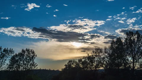 Clouds and Sun Traverse Sky in Forested California Landscape Stock Footage 279919601