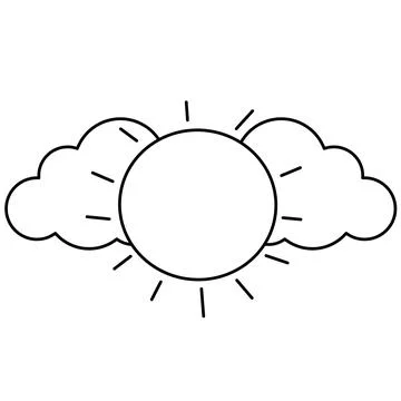 Clouds and sun. Vector. Sar line cartoon. Blank space suitable for text or adver Illustrazione stock