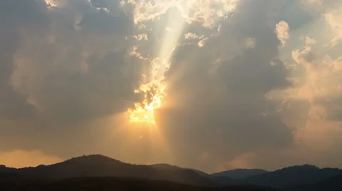 Clouds and sunbeam and blue sky during sunset Stock Footage 65495256