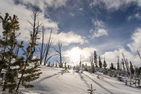 Clouds and sunset over snow peak Stock Footage 129536515