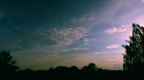 Clouds and trees, morning, time lapse t3321G Video stock 11442879