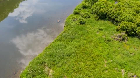 Clouds and trees reflected in river Stock Photos