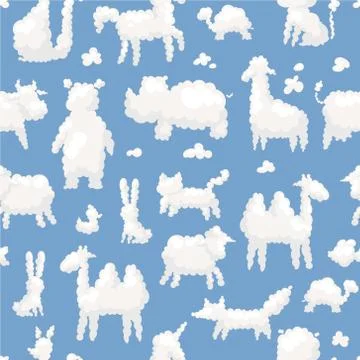 Clouds animal shapes seamless pattern with sheep, bear, camel, rabbit and fox on Illustrazione stock
