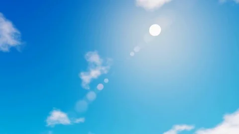 The clouds are moving in the blue sky and the sun is shining. Time lapse. Stock Footage 77110167