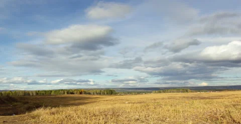 Clouds are rapidly passing over the yellow field Stock Footage 162174586