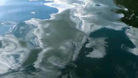 Clouds are reflected on the surface of calm water Stock Footage 118010019