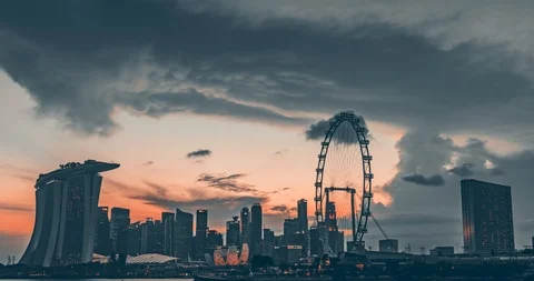 Clouds art over Marina Bay Singapore CItyscape Stock Footage