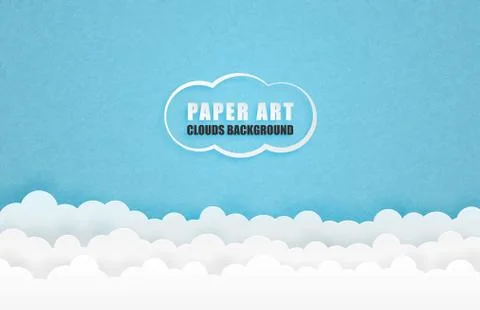 Clouds background in paper cut style. Vector illustration. Digital craft pape Stock Illustration