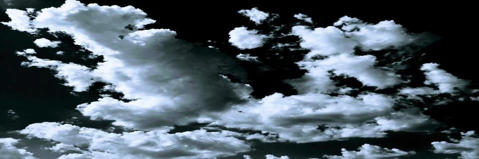 Clouds. Black Background. Isolated white clouds on black sky. Set of isolated Stock-Fotos