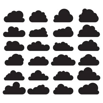 Clouds. Black cloud shapes. Various forms and contours. Vector. Stock Illustration