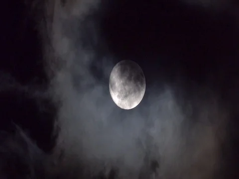 Clouds blowing past a full moon in Autumn Stock Footage