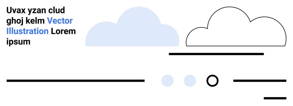 Clouds in blue and white, black lines and dots create a minimalist design. Id Stock Illustration