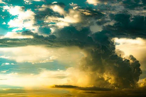 Clouds, blue clouds, cloudy clouds, white clouds, golden clouds are forming n Stock Photos