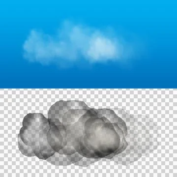 Clouds in blue sky and gray smoke isolated on white background for design a.. Stock Illustration