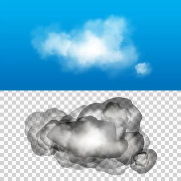 Clouds in blue sky and gray smoke isolated on white background for design e.. Stock Illustration