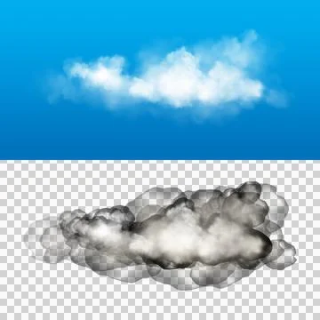 Clouds in blue sky and smoke on white background  weather and atmospheric c.. Stock Illustration