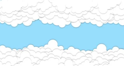 Clouds on blue sky banner. White cloud on blue sky in paper cut style. Clou.. Stock Illustration