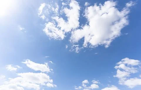 Clouds in the blue sky, Panoramic stage by light background during the summ.. Stock Photos