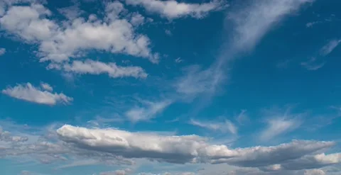 Clouds. Blue sky. Puffy fluffy clouds. Cumulus cloudscape timelapse. Time lapse. Stockbeeldmateriaal 204122902