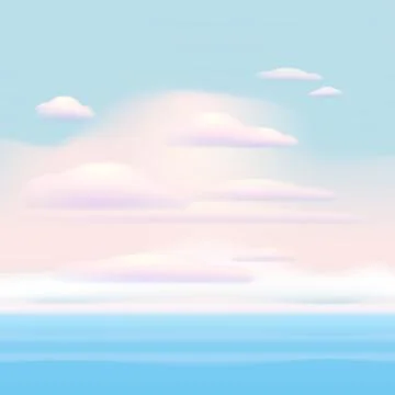 Clouds on blue sky suncet sea ocean horison. Vector background banner template Stock Illustration