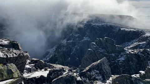 Clouds boiling over the North Face of Ben Nevis Stock Footage 255661378