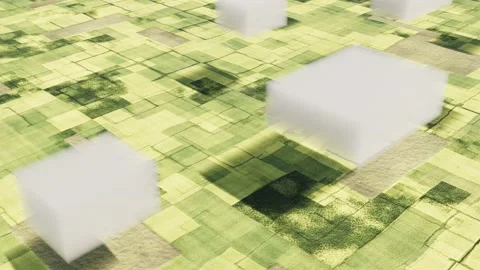 Clouds boxes below green landscape able to loop Video stock 310942949