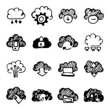 Clouds business doodle set. Vector illustration eps 10 Stock Illustration