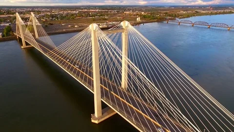 Clouds Cable Bridge Intercity Columbia River Kennewick Pasco Washington Stock Footage 80892475