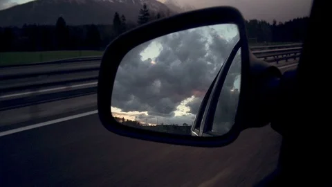 Clouds in cars side view mirror Video stock 103216020