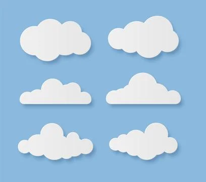 Clouds. Cartoon rainy sky elements with shadows. White paper cut decorative 스톡 일러스트