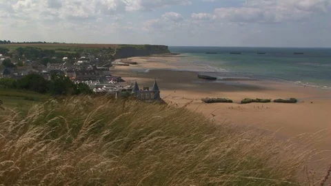 Clouds casting shadows over Gold Beach Normandy, France Stock Footage 101207301