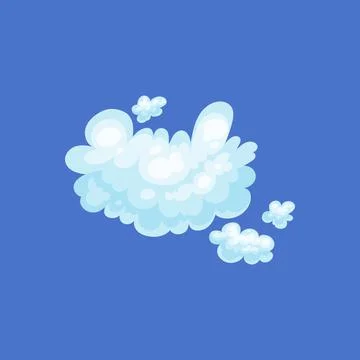 Clouds in childish cartoon style, flat vector illustration isolated on blue. イラスト素材