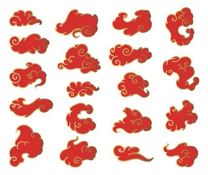 Clouds chinese style. Collection of red and gold clouds, traditional Asian Stock Illustration