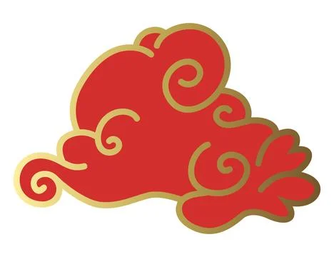 Clouds chinese style. Red and gold clouds, traditional Asian decorative retro Stock Illustration