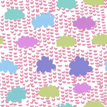 Clouds colorful seamless pattern. Weather background. Rain backdrop. 스톡 일러스트