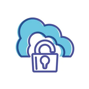 Clouds computing with padlock protection 库存插图