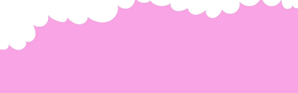 Clouds corner wide bordering. Painted white clouds on pink background. Simple Illustrazione stock