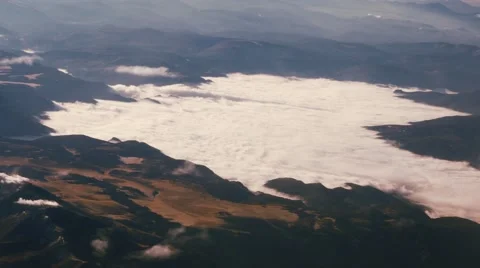 Clouds covering mountain valley Aerial, 4K Stock Footage 56468735