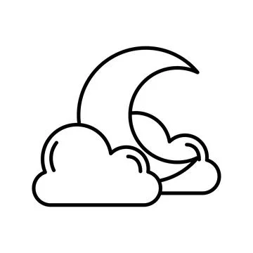 Clouds with crescent moon weather line style icon Ilustração Stock