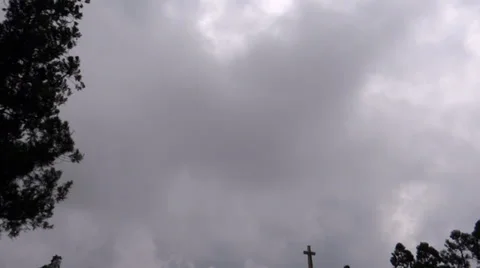 Clouds, cross, leaves and trees/a divine environment Stock Footage 38040780