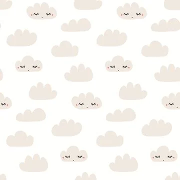 Clouds with cute faces seamless pattern 스톡 일러스트