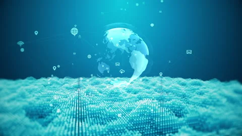 Clouds Data Connect World in a 3D animation Stock Footage 239048182