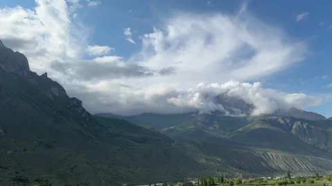Clouds descended on the mountain gorge panorama Stock Footage 276880143