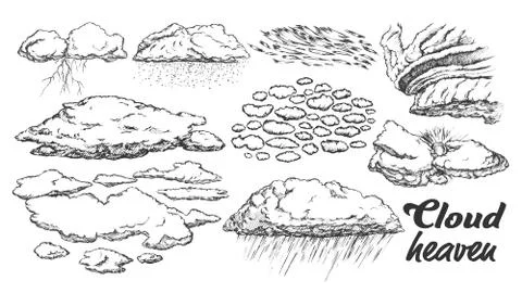 Clouds In Different Weather Set Monochrome Vector Stock Illustration