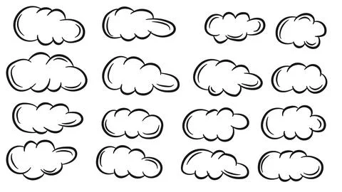 Clouds Doodle Line Art Hand Drawn Cartoon Style Collection for Coloring Pag.. Stock Illustration