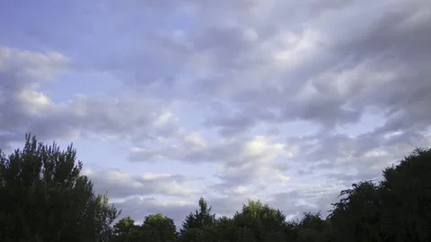 Clouds drift across the sky as the sun sets and the stars appear camera tilt up Stock Footage 318308018