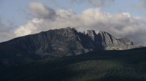 Clouds drift over craggy mountains, Bitterroot range, Montana Stock Footage 874932