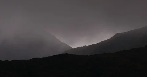 Clouds drifting across the Snowdon Massif, Snowdonia, North Wales. Stock Footage 122174716
