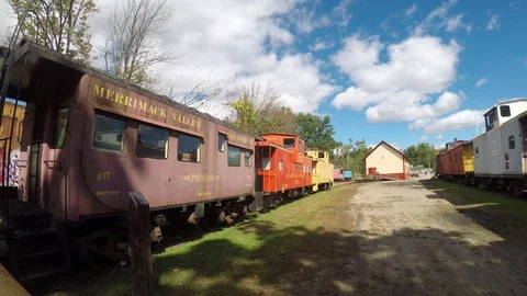Clouds drifting over an old railroad yard.  Timelapse. Stock-Footage 95760766